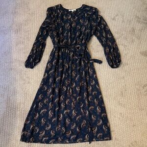 Navy Paisley Long Sleeve Dress